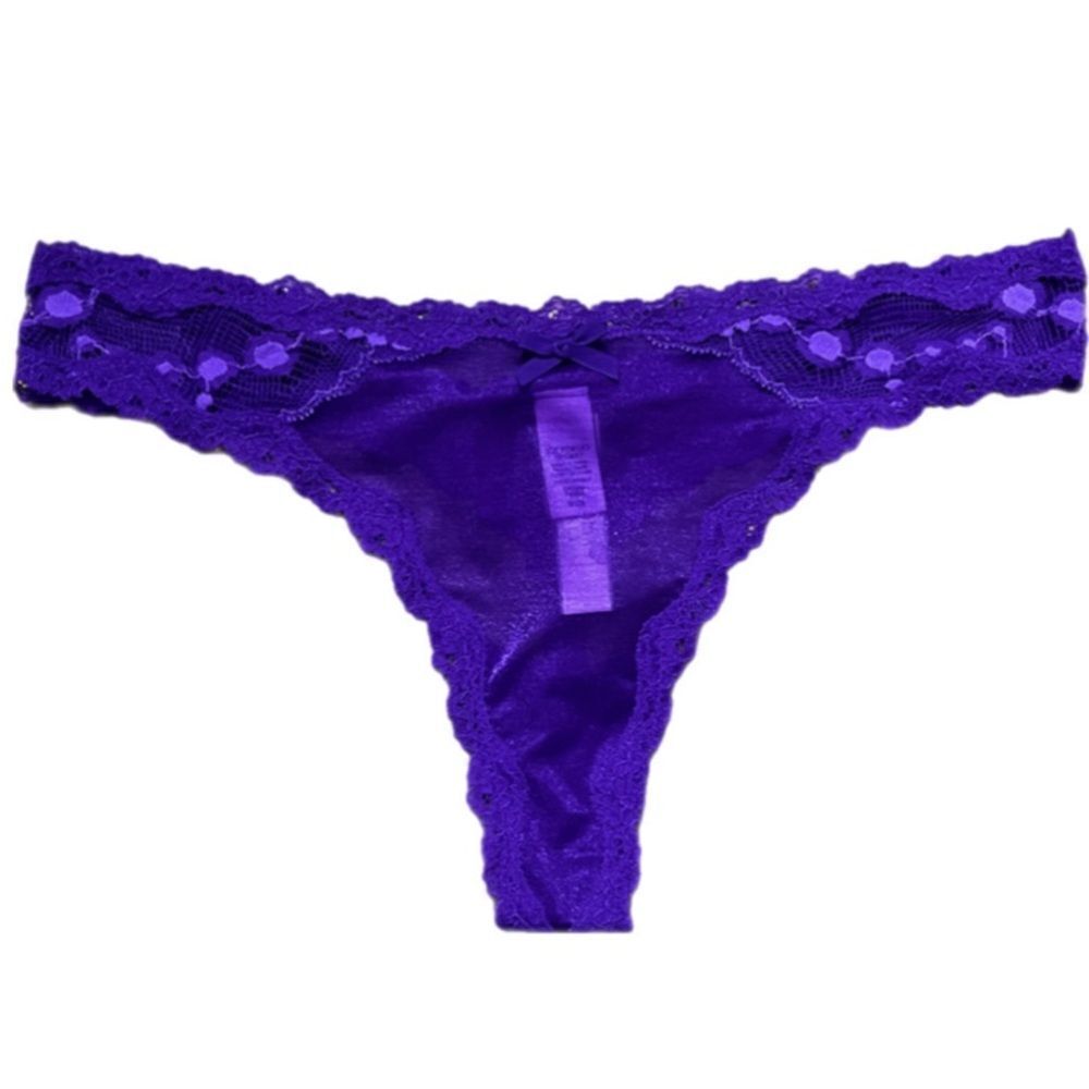Victoria’s Secret Dream Angels Shine Mesh lace trim Thong Panty purple Small